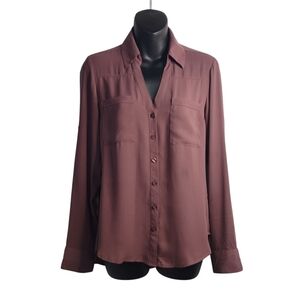 Express Women's V-Veck Roll-up Tab Sleeve Button Up Top Shirt Size XS/TP